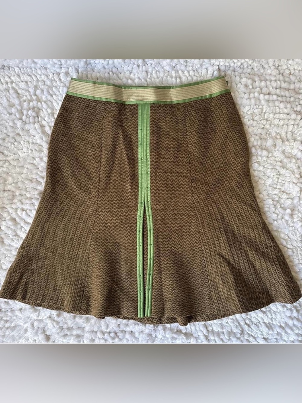 LOFT Brown A-Line Skirt with Light Green Trim